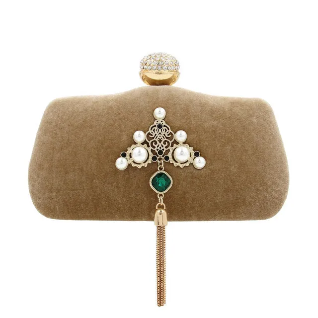 NATASSIE Suede Clutch Ladies Tassels Evening Clutches Wedding Bag
