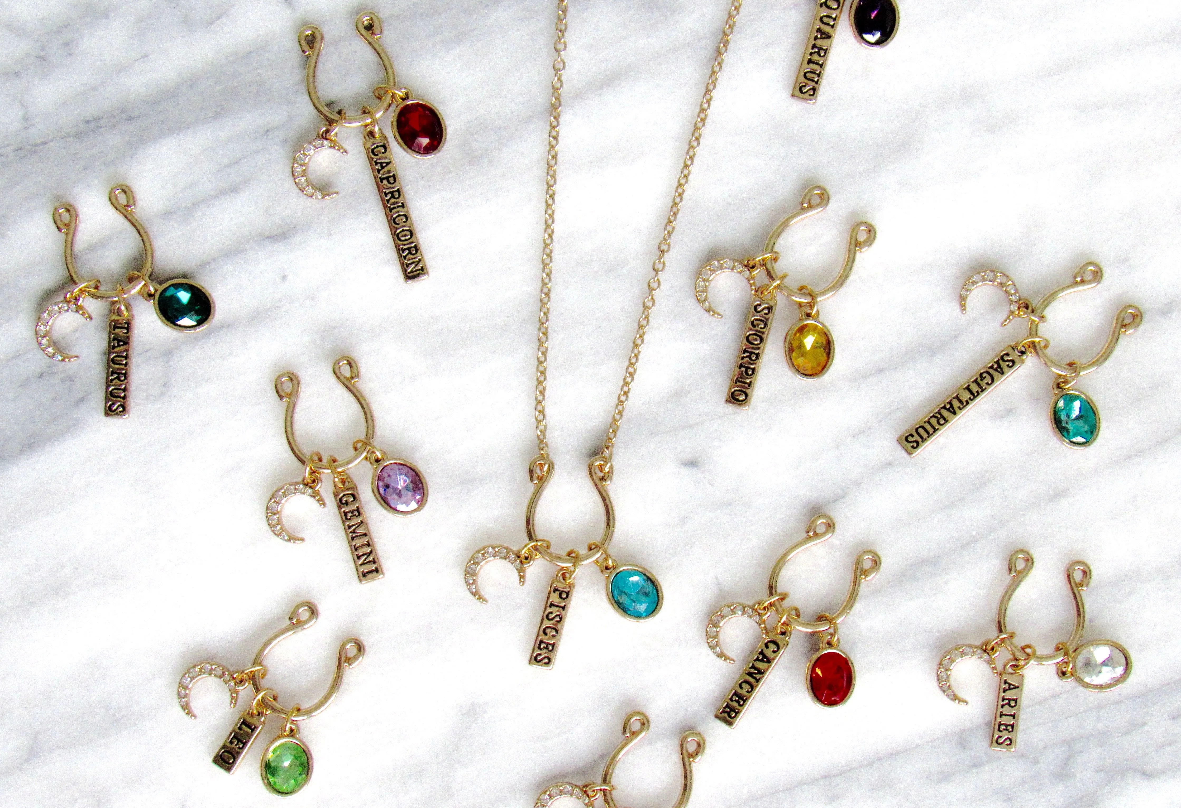 (New!) Jeweled Zodiac Charm Necklaces (12 choices)