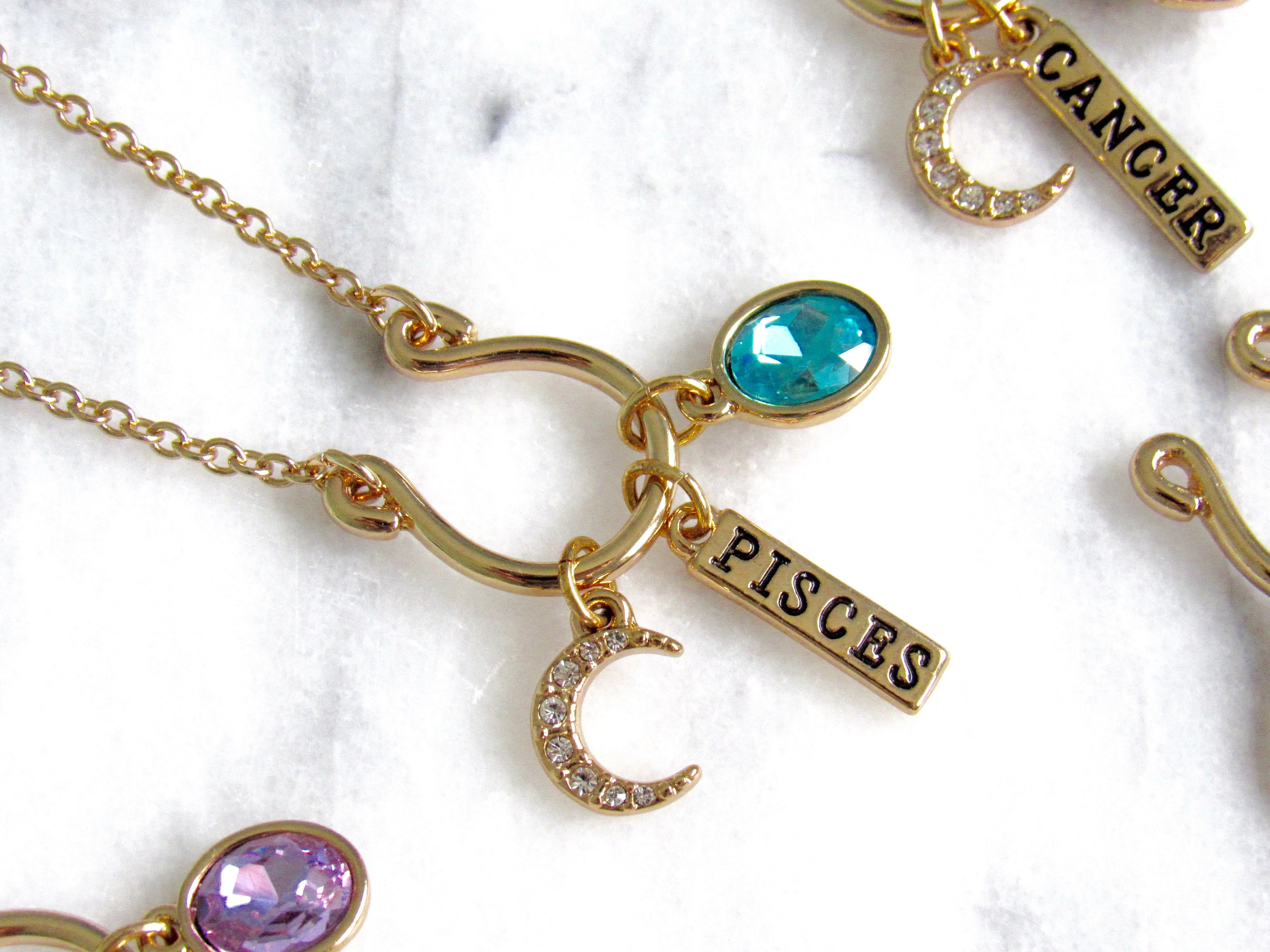 (New!) Jeweled Zodiac Charm Necklaces (12 choices)