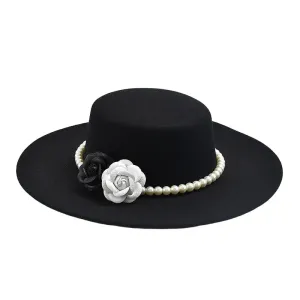 Pearls & Roses Wide Brim Cotton Boater Hat