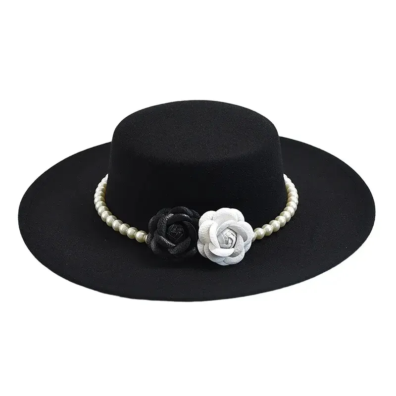 Pearls & Roses Wide Brim Cotton Boater Hat