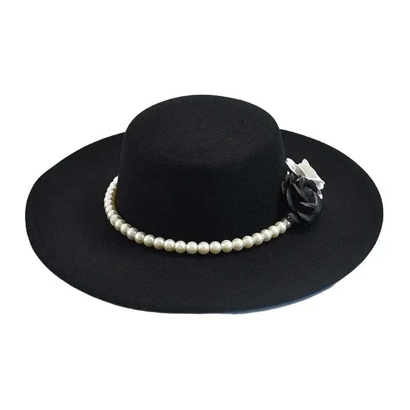 Pearls & Roses Wide Brim Cotton Boater Hat