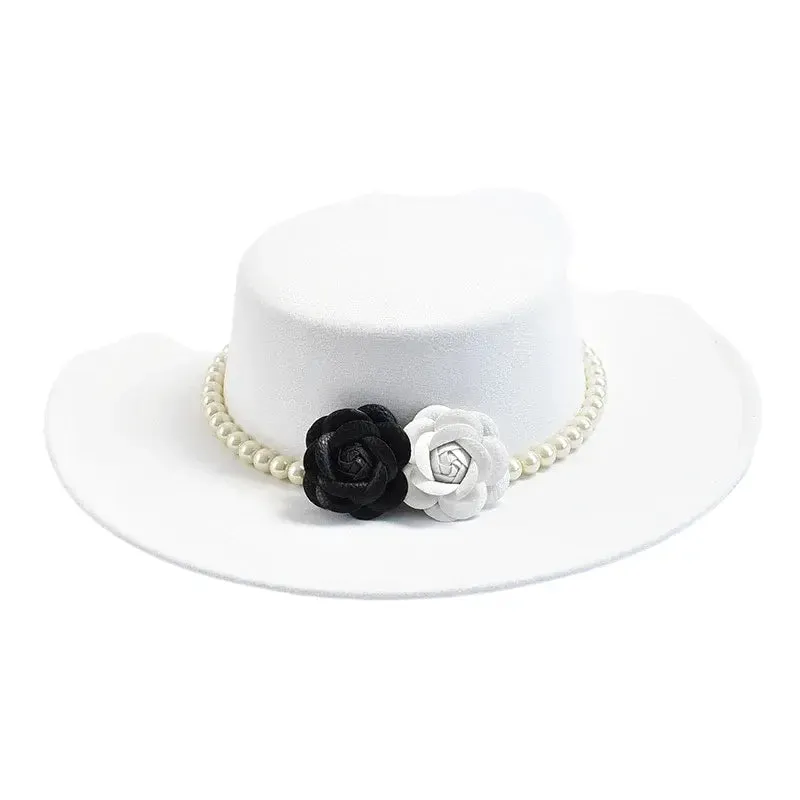 Pearls & Roses Wide Brim Cotton Boater Hat