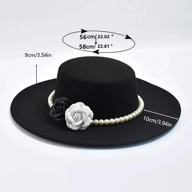 Pearls & Roses Wide Brim Cotton Boater Hat