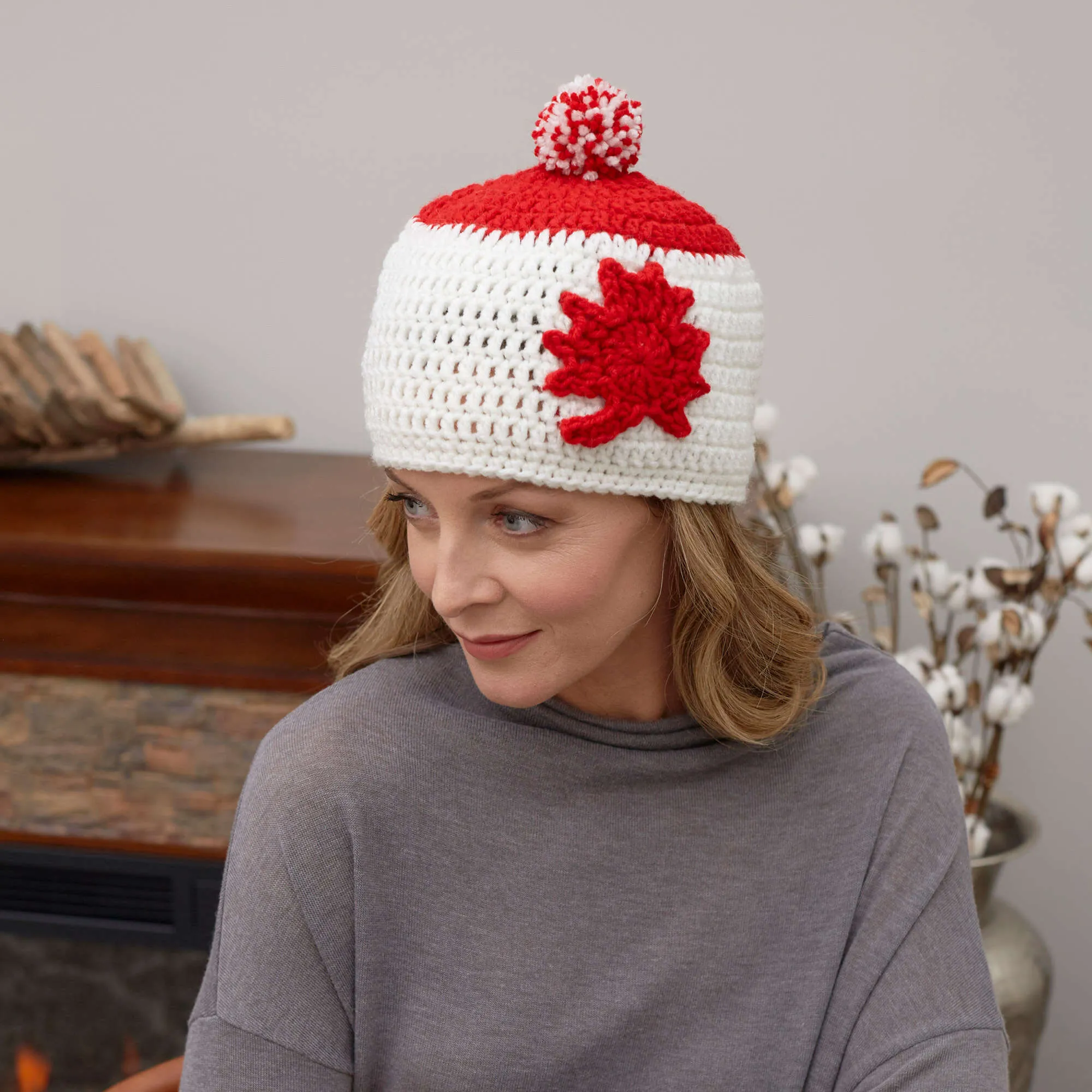 Red Heart Crochet Adult Maple Leaf Hat