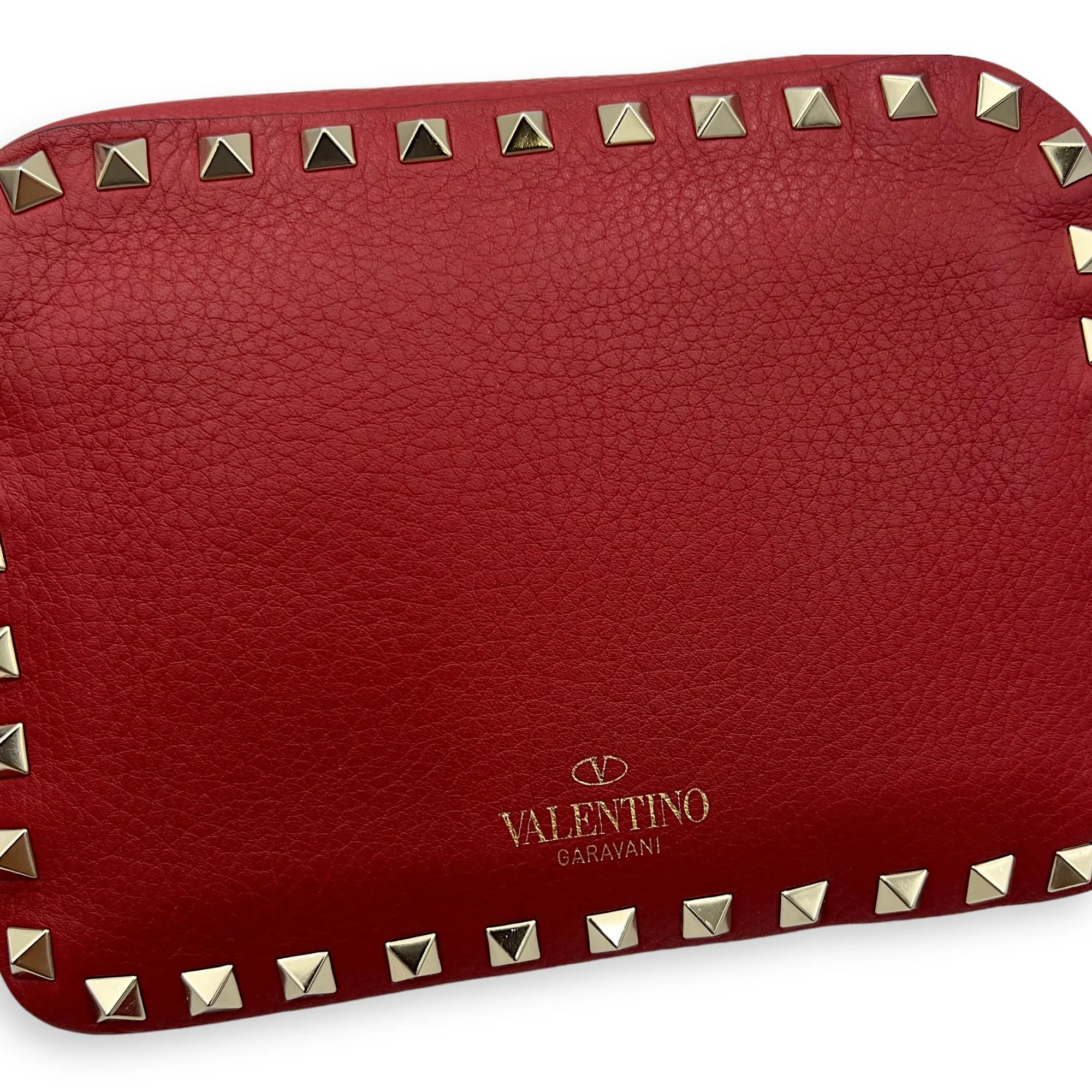 Rockstud Crossbody Bag Red in Calfskin, Silver hardware