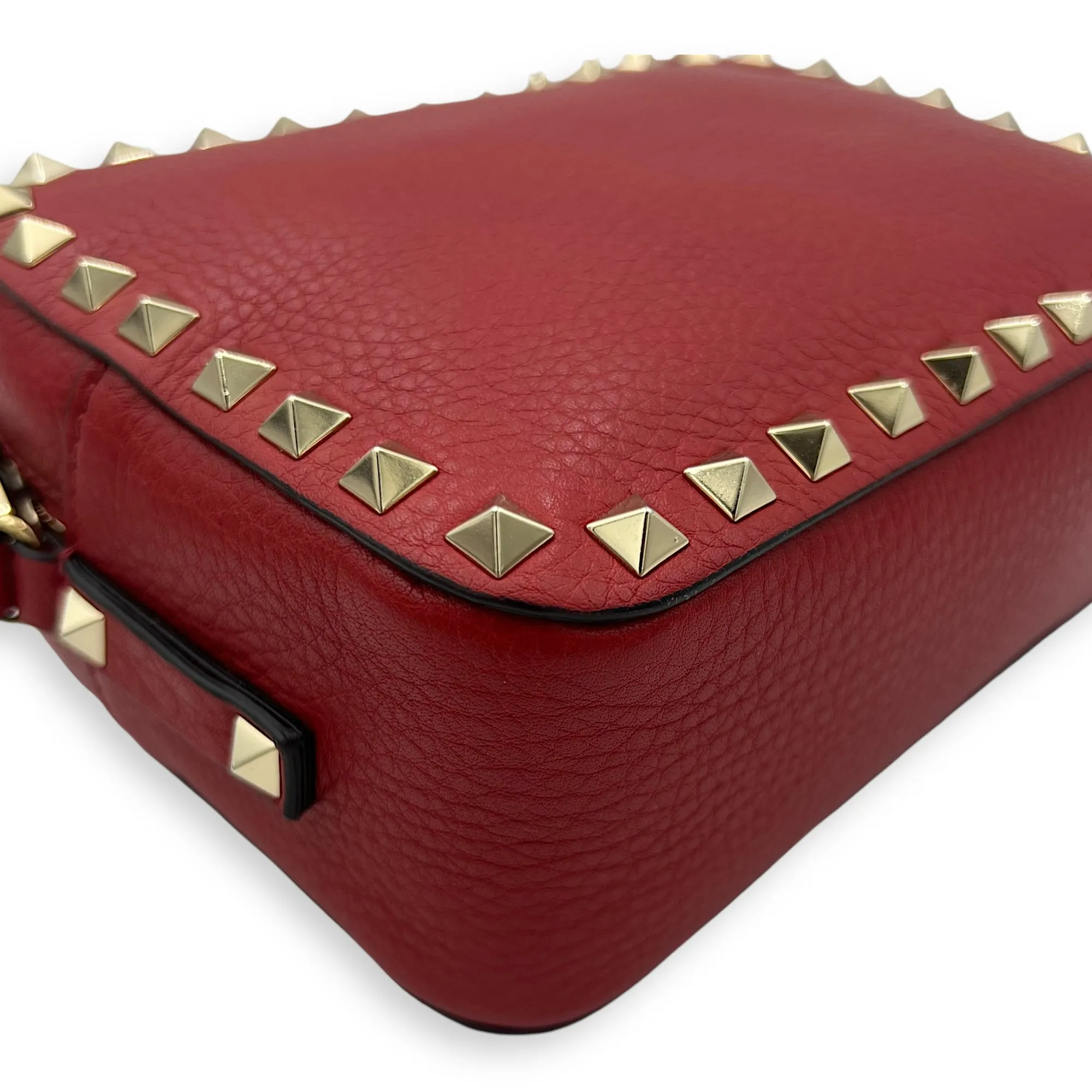Rockstud Crossbody Bag Red in Calfskin, Silver hardware