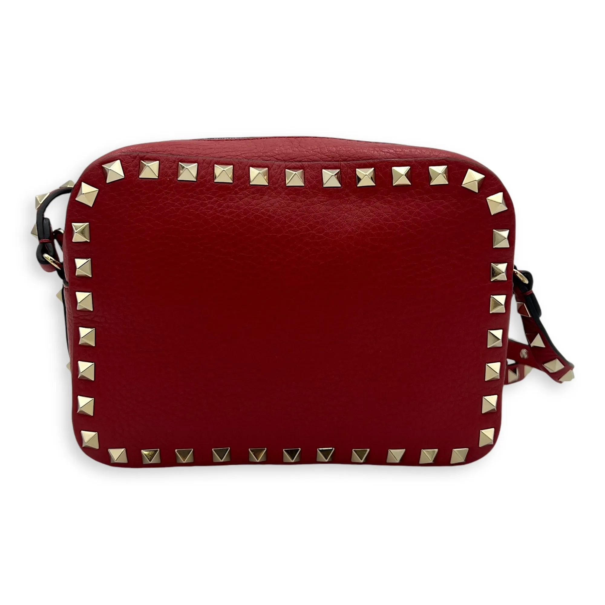 Rockstud Crossbody Bag Red in Calfskin, Silver hardware
