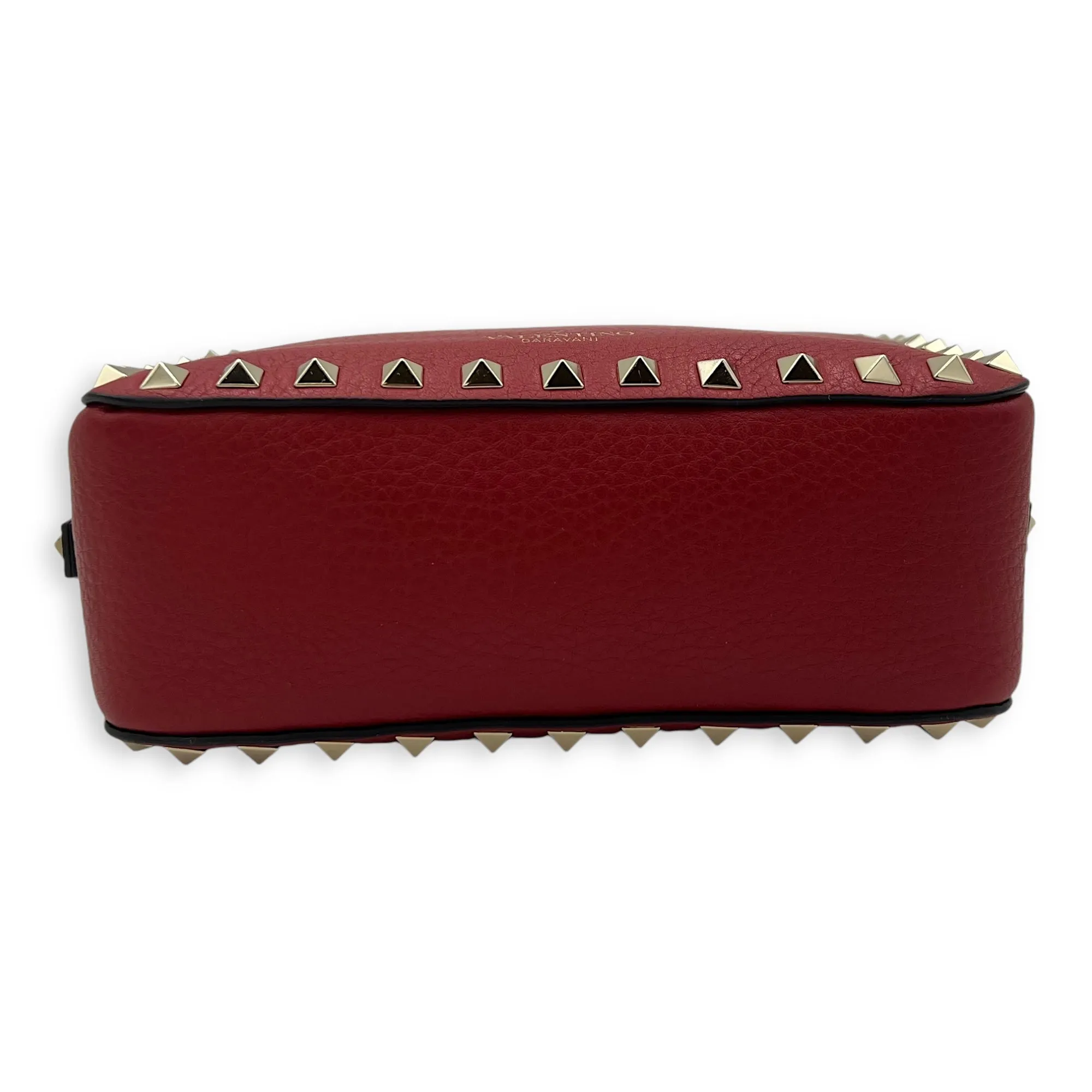 Rockstud Crossbody Bag Red in Calfskin, Silver hardware