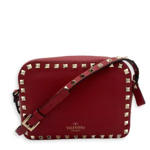 Rockstud Crossbody Bag Red in Calfskin, Silver hardware