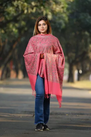 SALMON PINK COLOUR KASHMIRI STOLE WITH CLASSY SWAROVSKI WORK DEFINES FEMINISM AND ENHANCES SOPHISTICATION