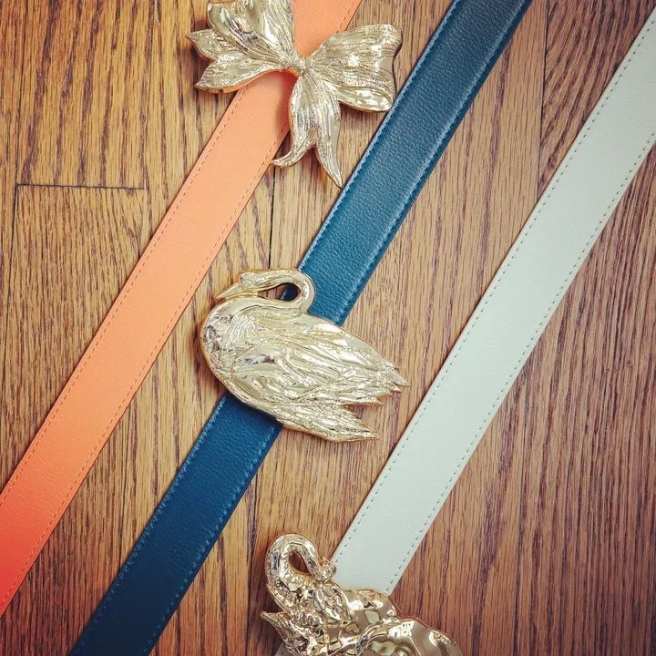 Sconset Fog / Reversible Leather Belt in Blue Marlin