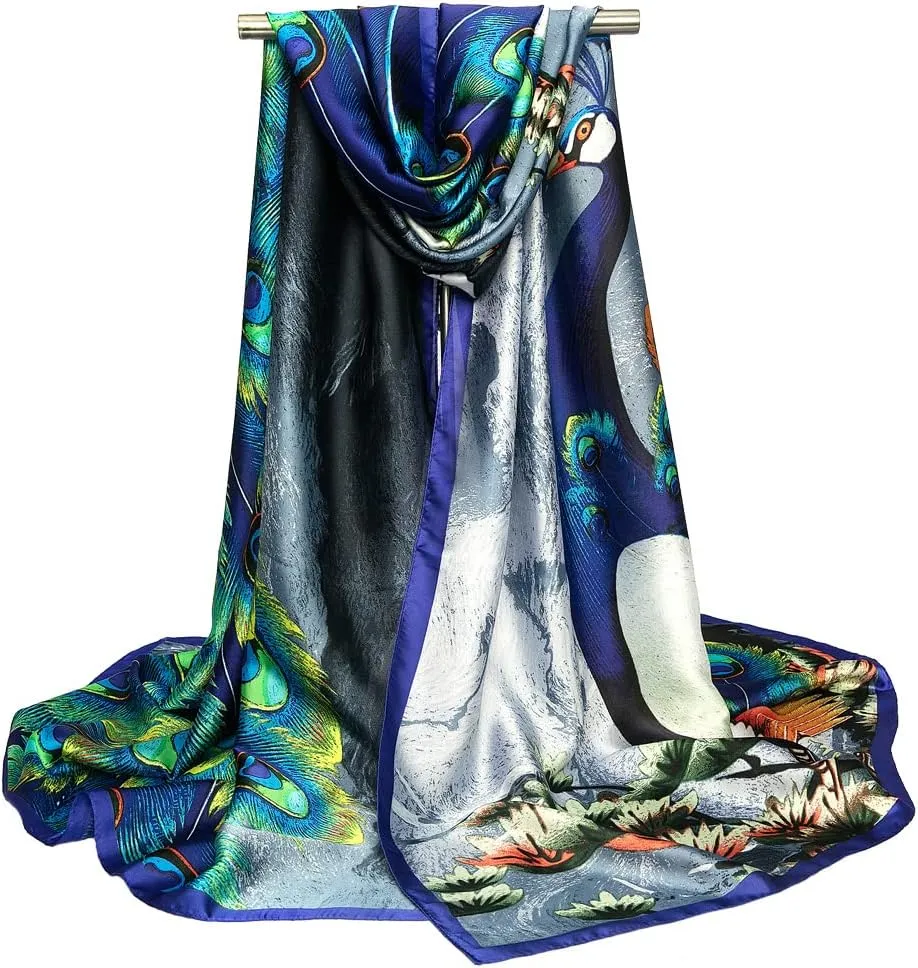 Silk Feeling Scarf Large Headscarf Fashion Sunscreen Hair Wraps Soft Neck Scarves for Women