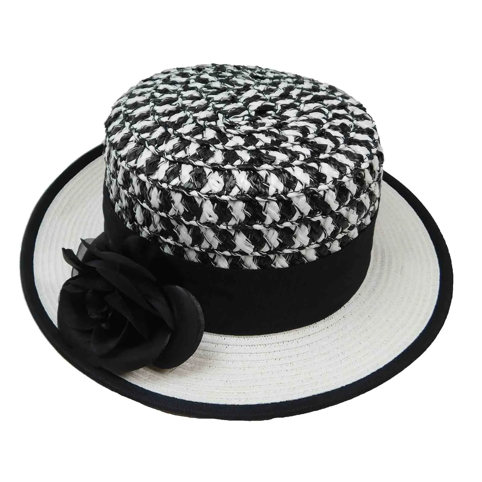 Small Brim Two Tone Boater Hat - Karen Keith