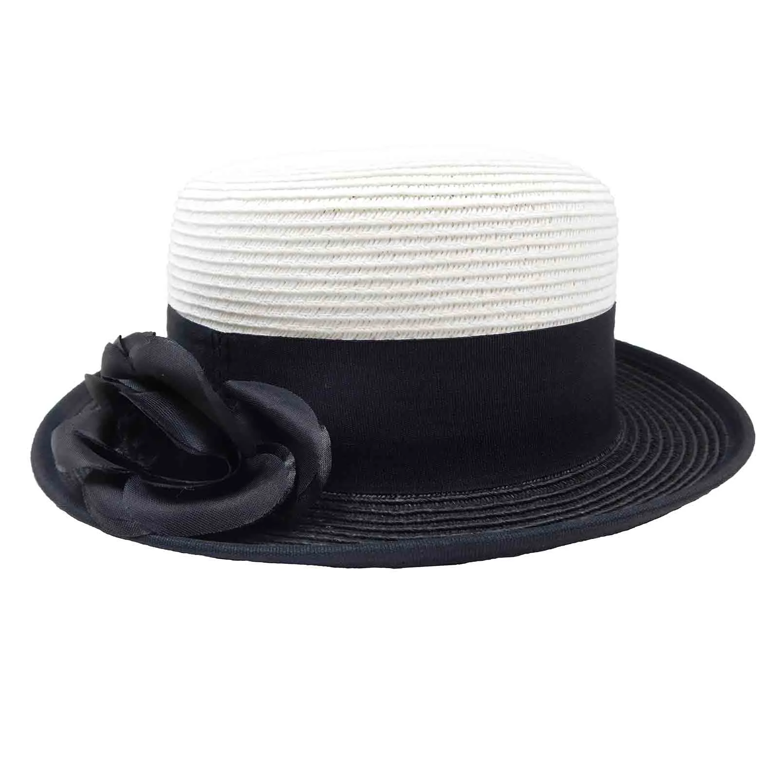 Small Brim Two Tone Boater Hat - Karen Keith