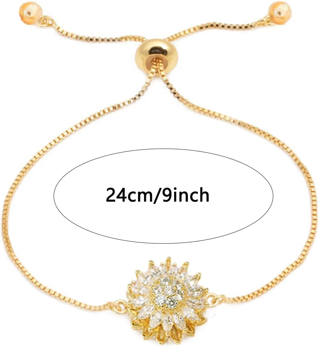 Spinning Sunflower Bracelet for Women 7"-9" Adjustable Flowers Rhinestone Fidget Bracelets for Tiny Wrist Sparkly Flower Anxiety Bracelet Cubic Zircon Sunflowers Mood Statement Bracelets Worry Relieving Jewelry Accessories