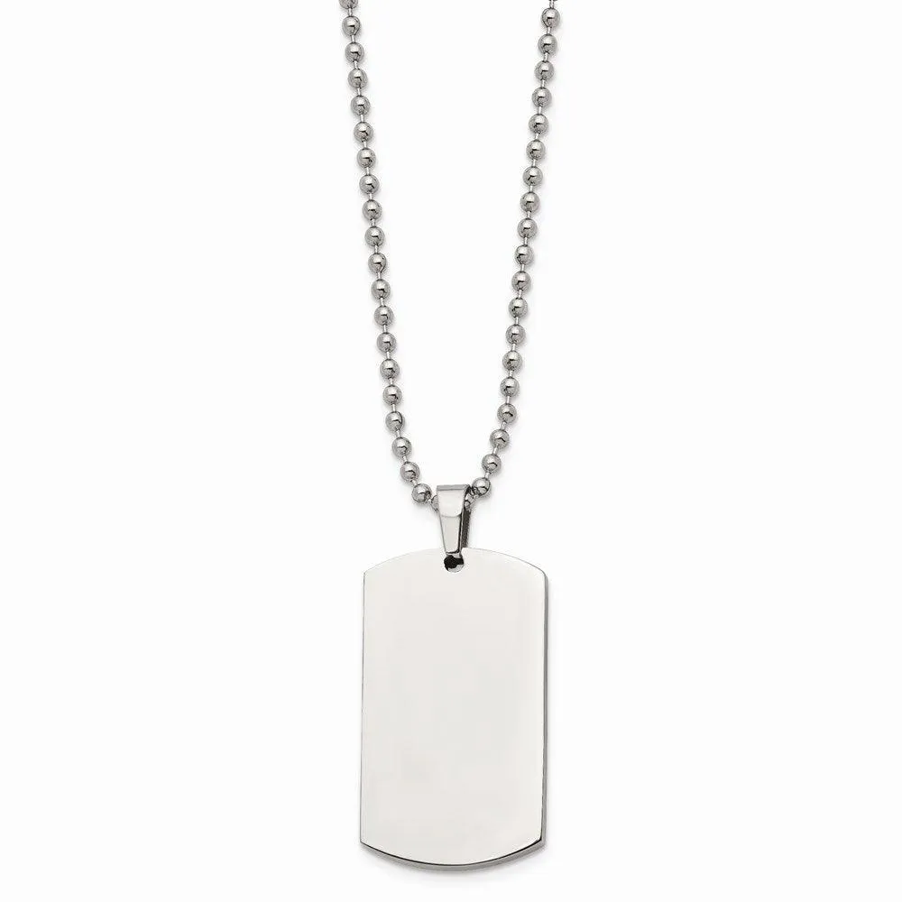 Stainless Steel Brushed & Polished Rounded Edge 4mm Thick Dog Tag Necklace