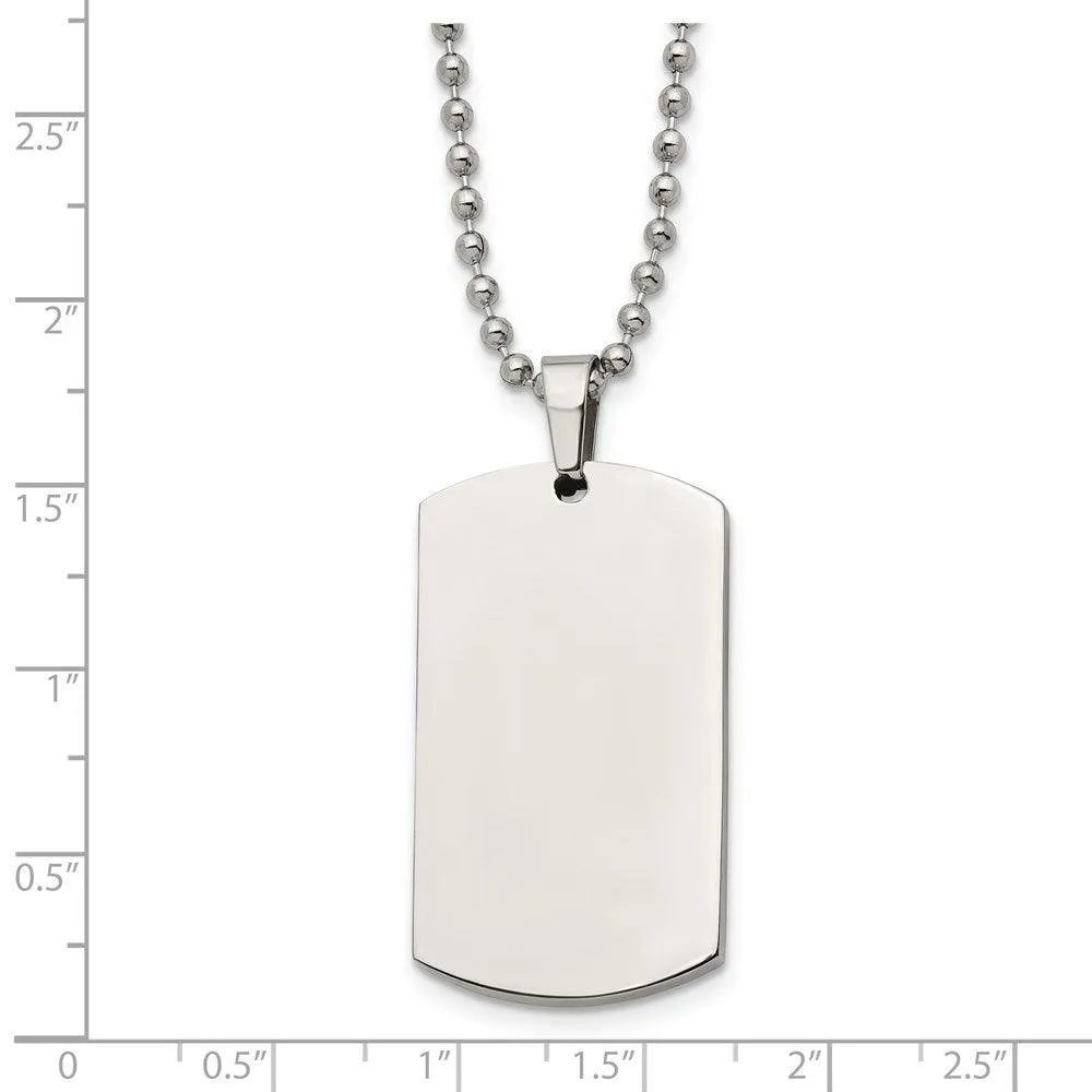 Stainless Steel Brushed & Polished Rounded Edge 4mm Thick Dog Tag Necklace