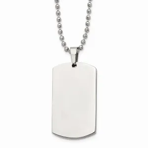 Stainless Steel Brushed & Polished Rounded Edge 4mm Thick Dog Tag Necklace
