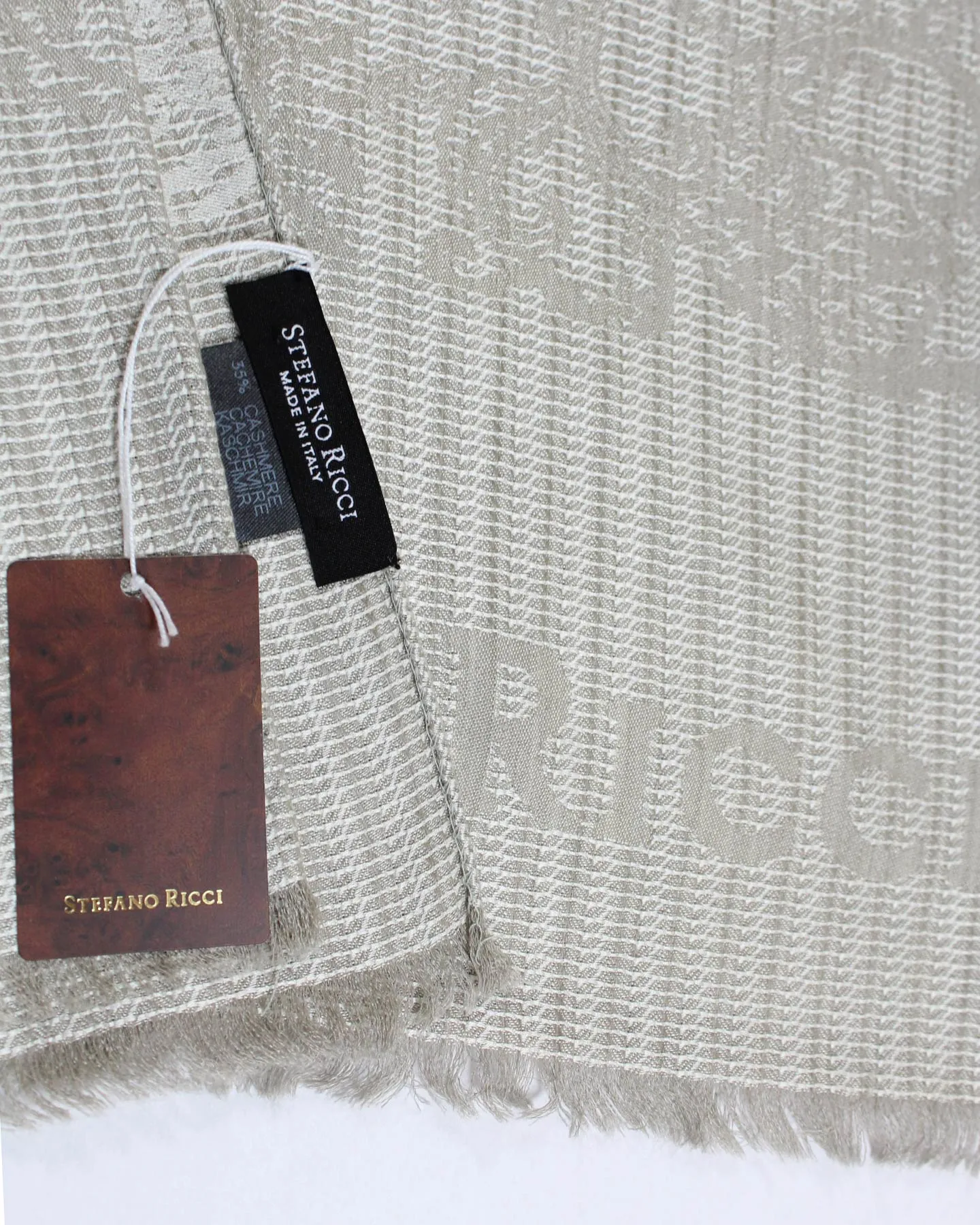 Stefano Ricci Scarf Gray White Pattern - Luxury Cashmere Silk Shawl SALE