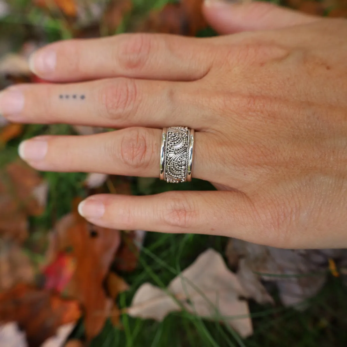 Sterling Silver Beaded Swirls Ring