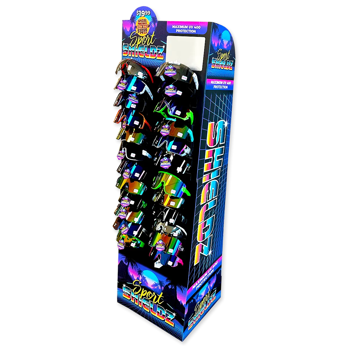 Sunglasses Sport Shieldz Assortment Floor Display - 24 Pieces Per Retail Ready Display 88443