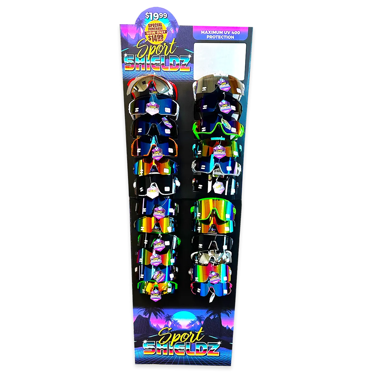 Sunglasses Sport Shieldz Assortment Floor Display - 24 Pieces Per Retail Ready Display 88443