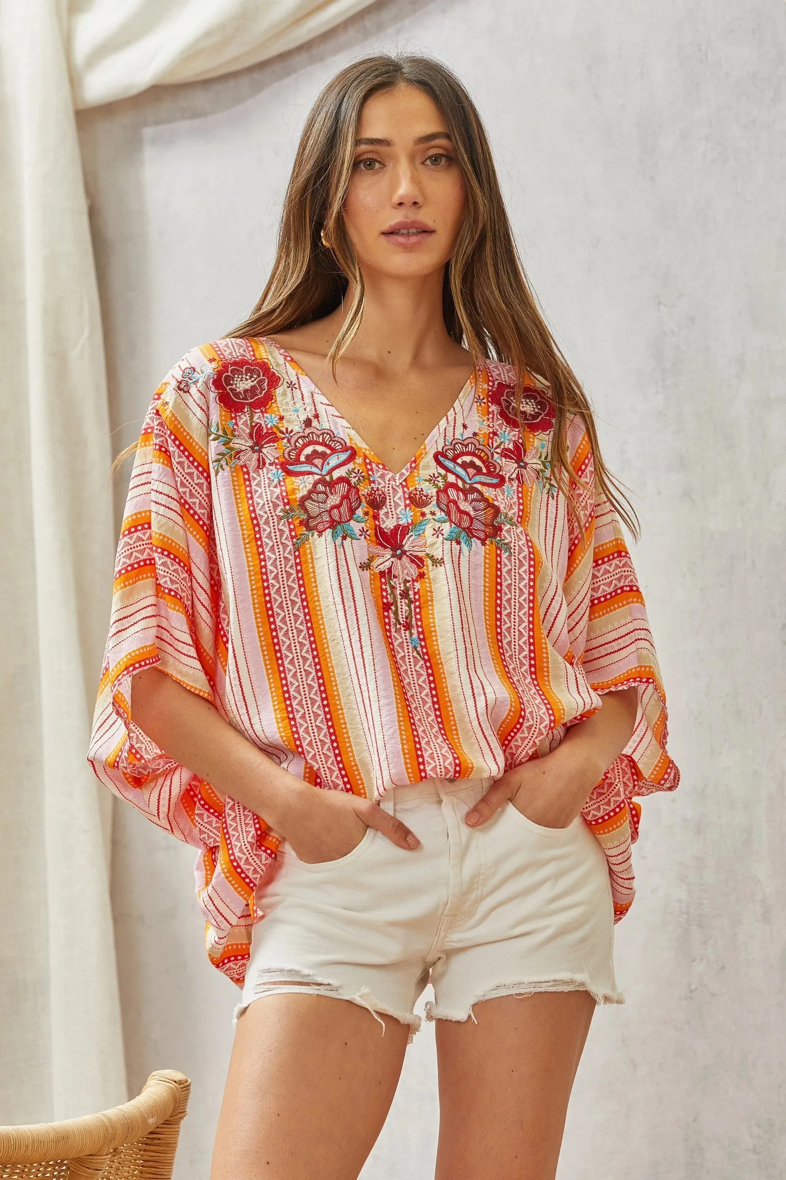 Sunrise emroidered poncho blouse 1x- 3x * on sale *