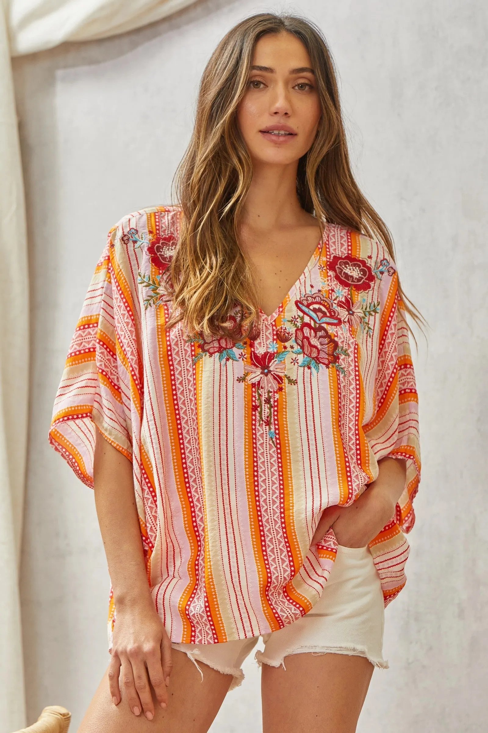 Sunrise emroidered poncho blouse 1x- 3x * on sale *