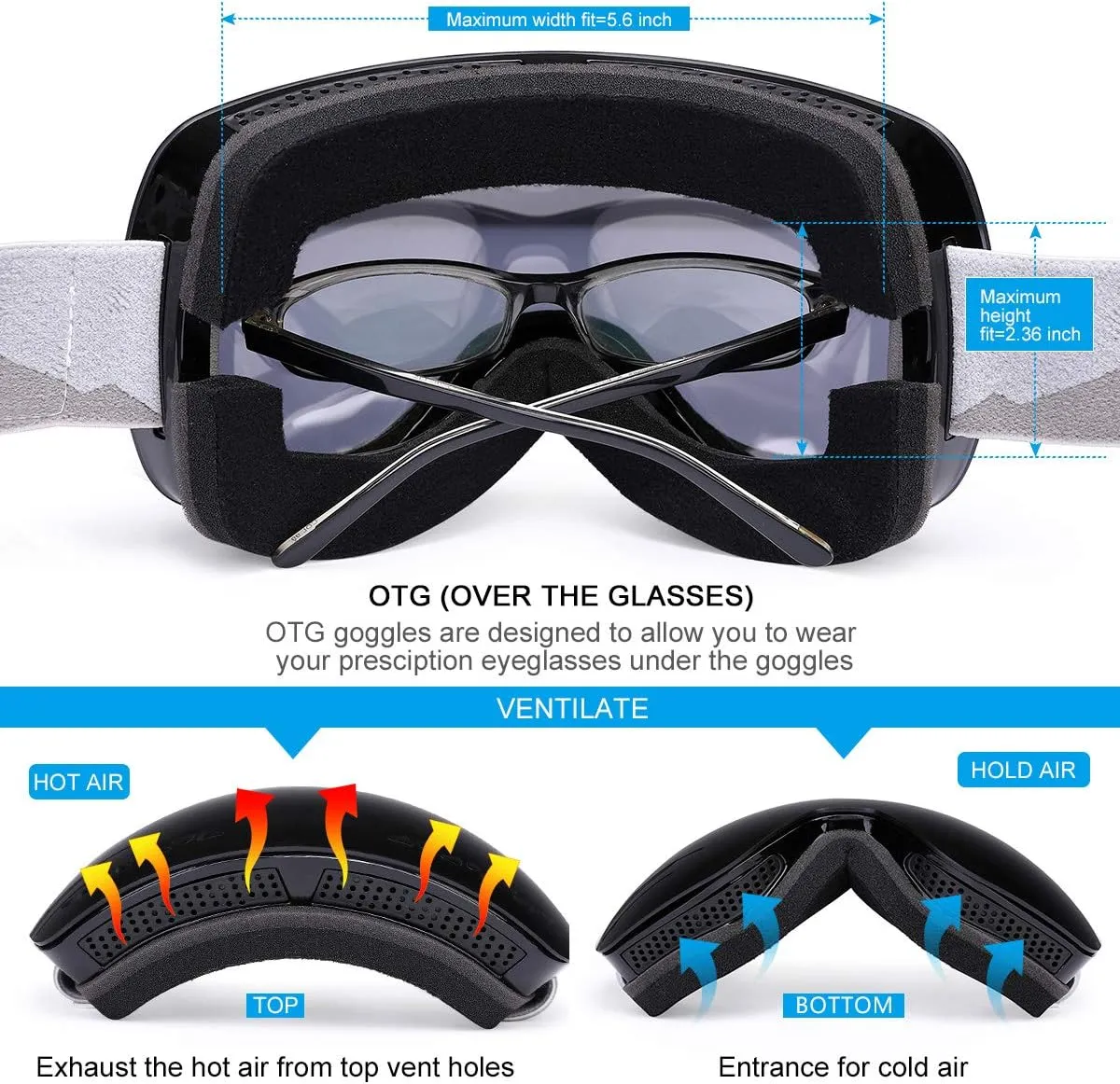 Supertrip Professional Ski Goggles for Men and Women Double Lens Anti-Fog Big Spherical Skiing Unisex Multicolor Snow Goggles