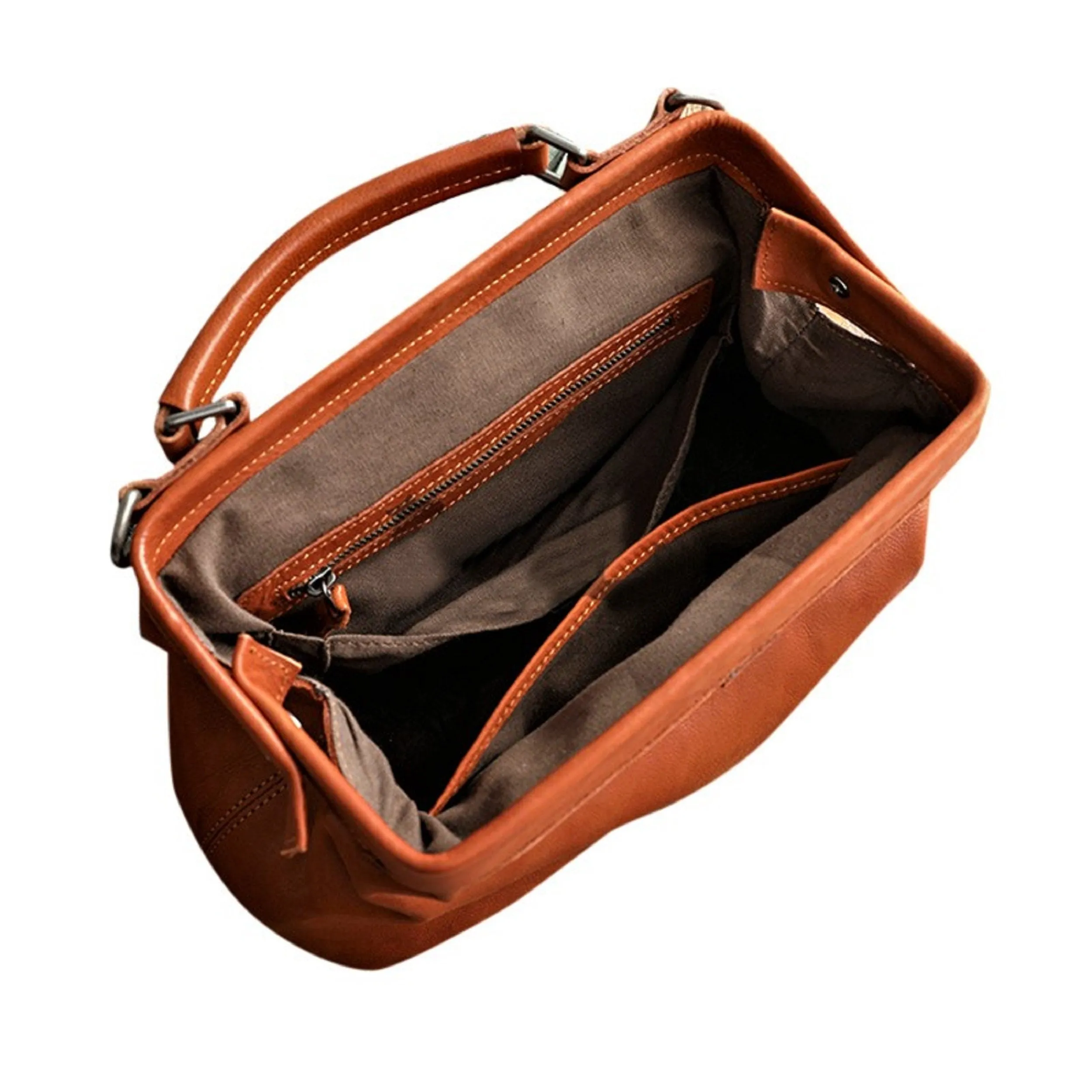 Tan Doctor Bag Leather Handbag Crossbody Purse For Women