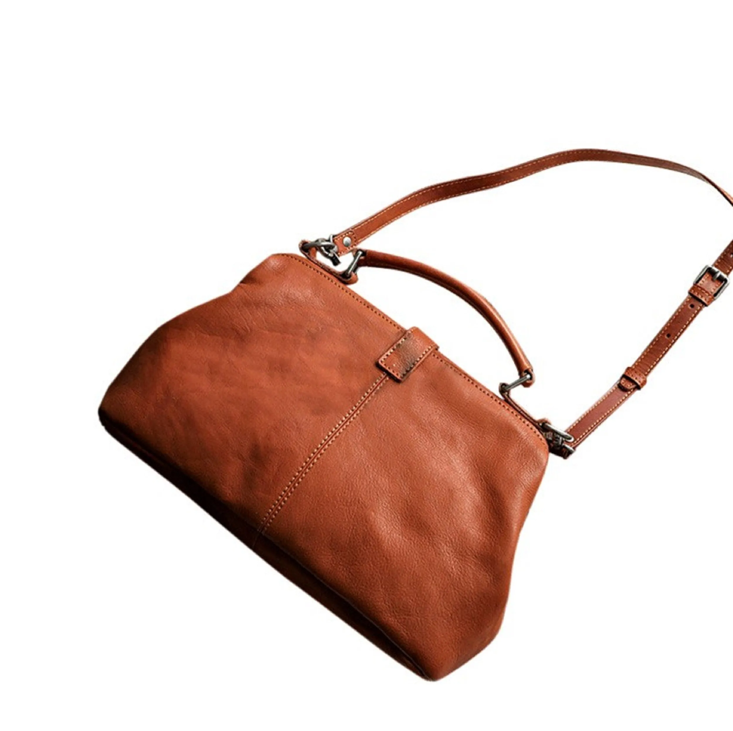 Tan Doctor Bag Leather Handbag Crossbody Purse For Women