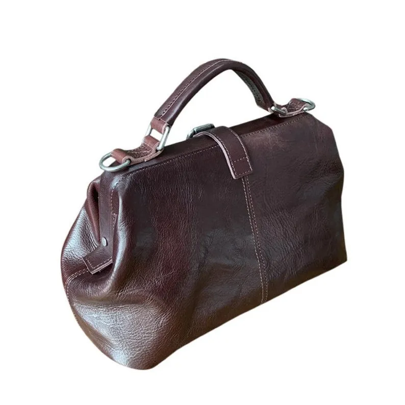 Tan Doctor Bag Leather Handbag Crossbody Purse For Women