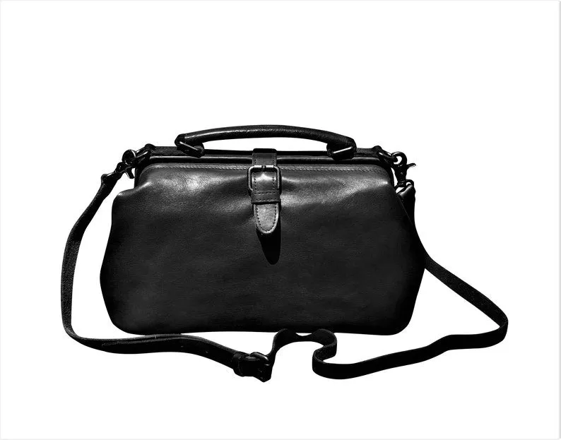Tan Doctor Bag Leather Handbag Crossbody Purse For Women