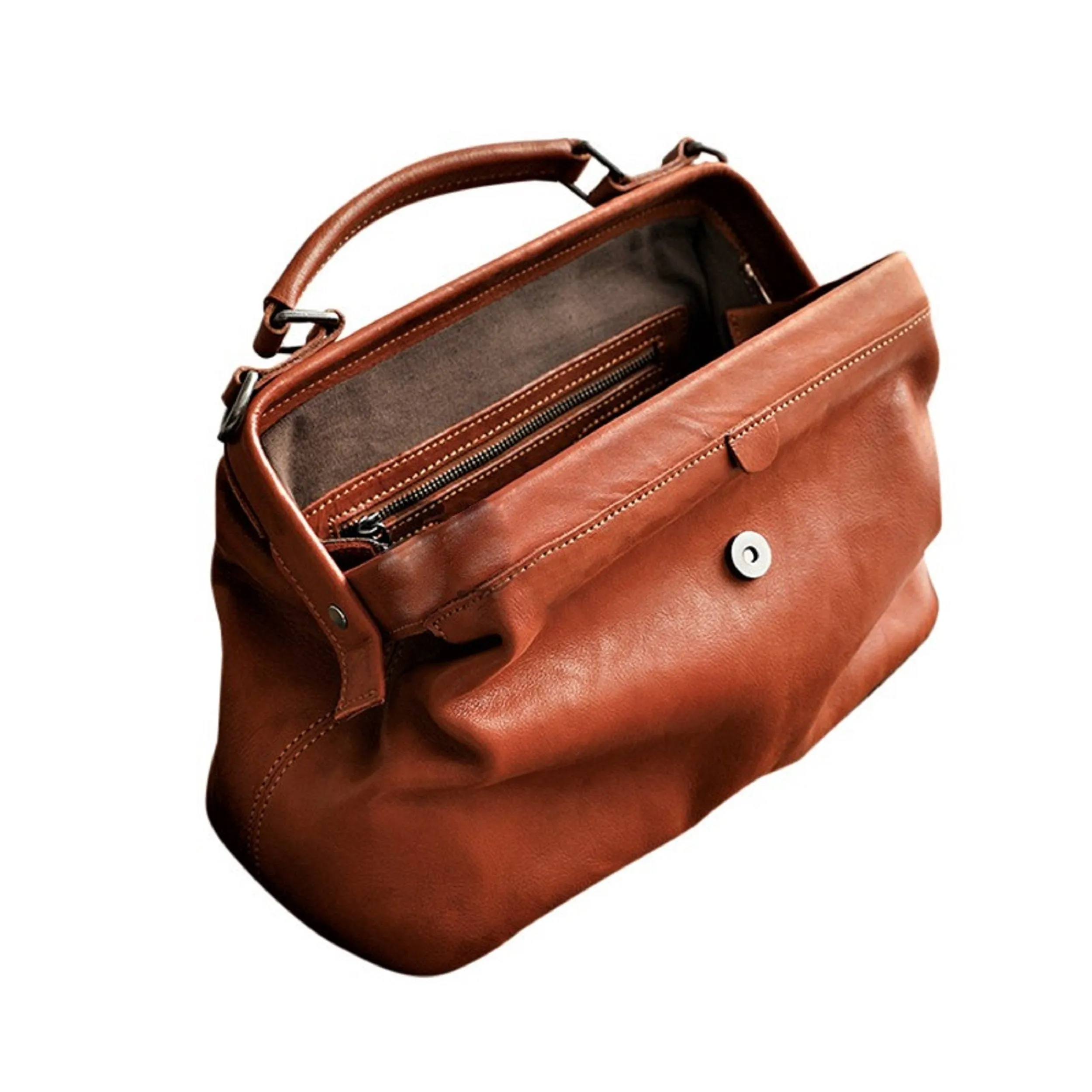 Tan Doctor Bag Leather Handbag Crossbody Purse For Women