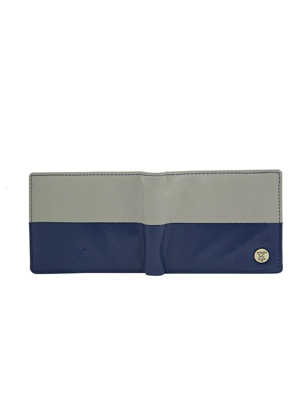 Teakwood Men's Genuine Leather Blue and Grey Bi Fold RFID Solid Wallet