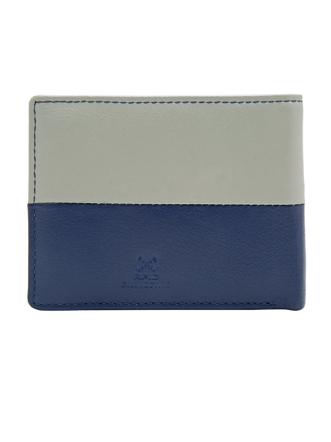 Teakwood Men's Genuine Leather Blue and Grey Bi Fold RFID Solid Wallet