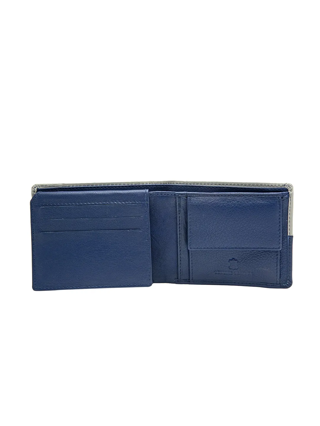 Teakwood Men's Genuine Leather Blue and Grey Bi Fold RFID Solid Wallet