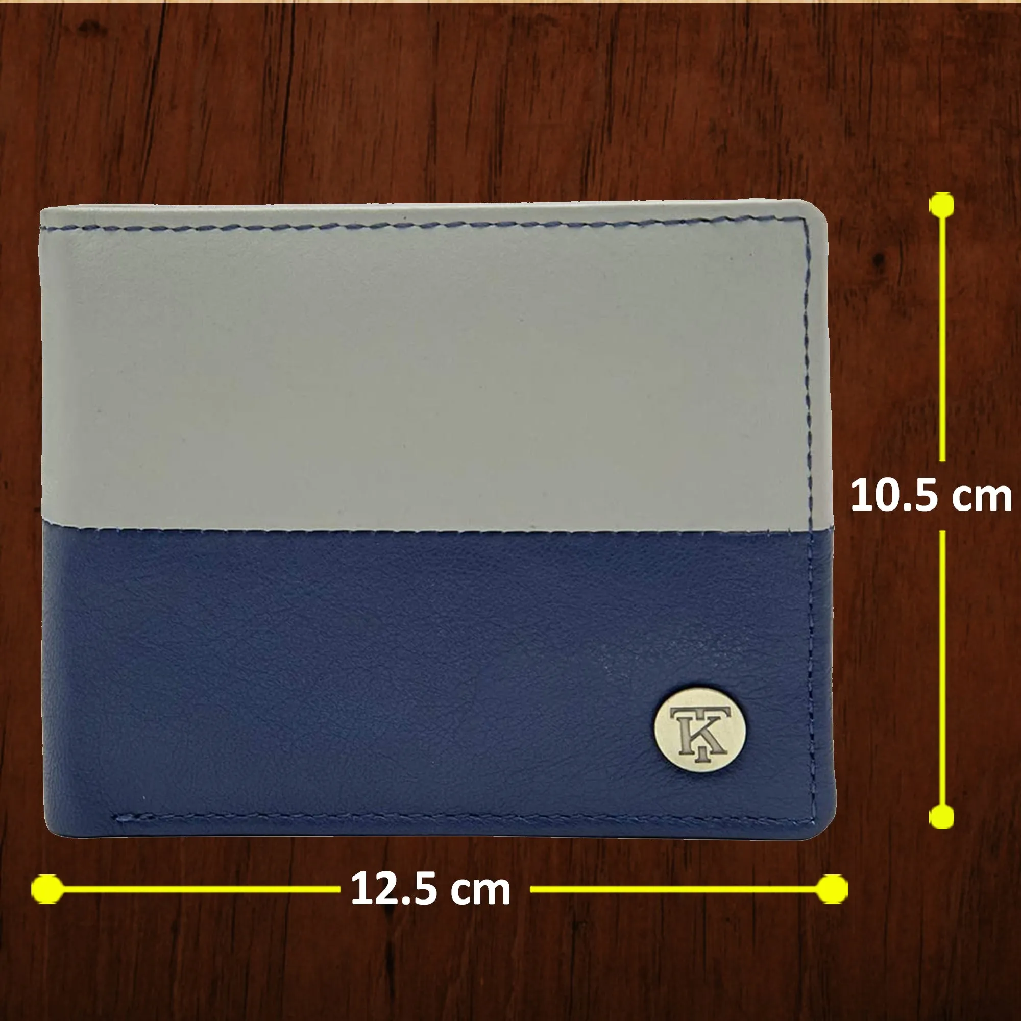 Teakwood Men's Genuine Leather Blue and Grey Bi Fold RFID Solid Wallet