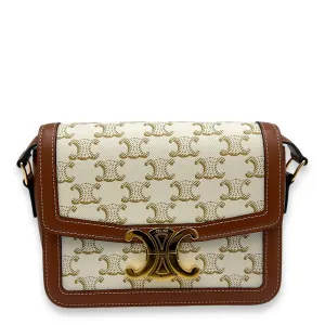 Triomphe Teen White Crossbody Bag in Coated Canvas, Gold hardware