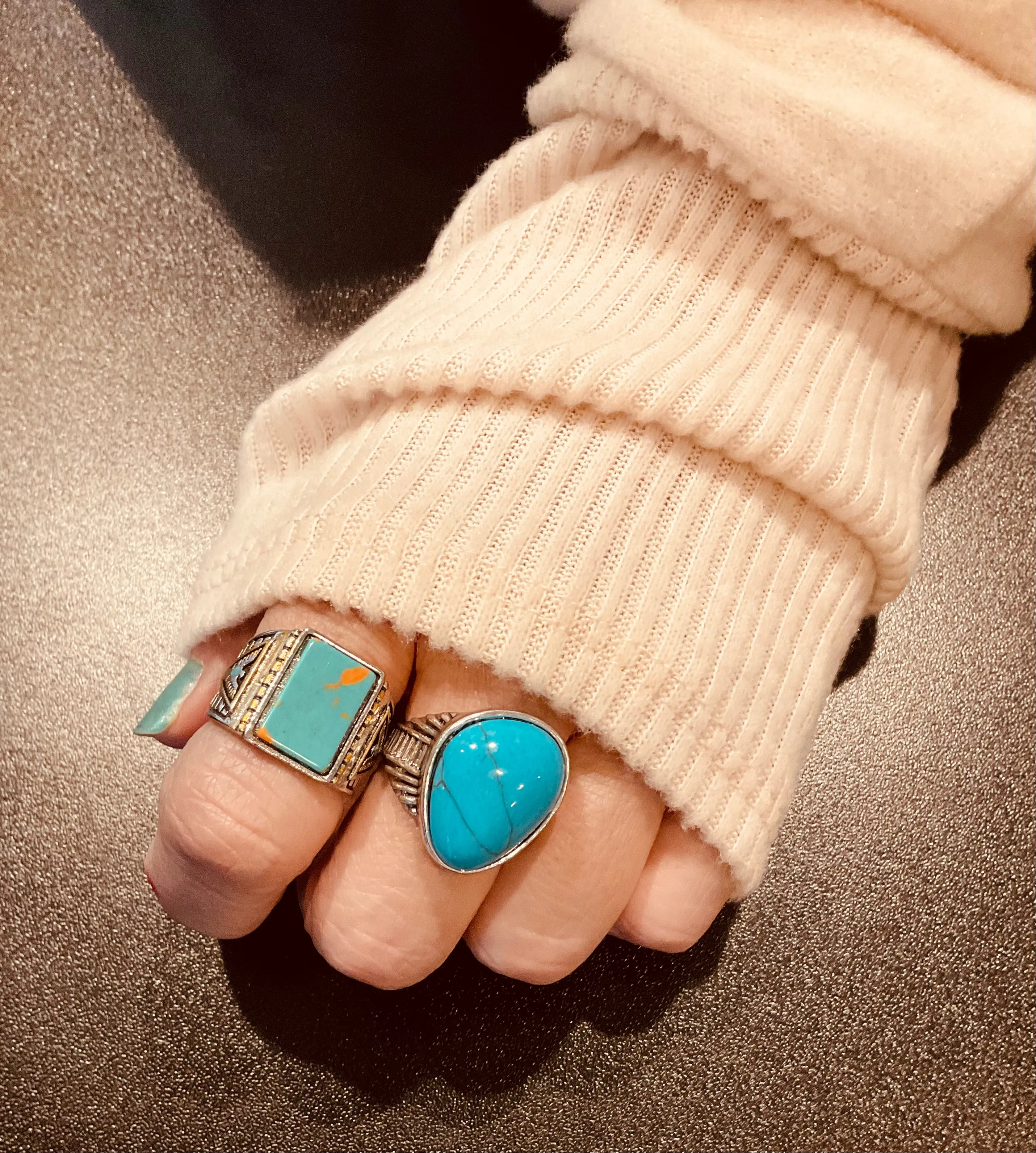 Turquoise Bead Statement Rings