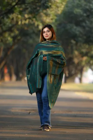 TURQUOISE BLUE/GREEN COLOUR ZARI KASHMIRI STOLE DEFINES ROYAL AND LUXURIOUS EXTREMELY COMFORTABLE FOR ALL EVENTS