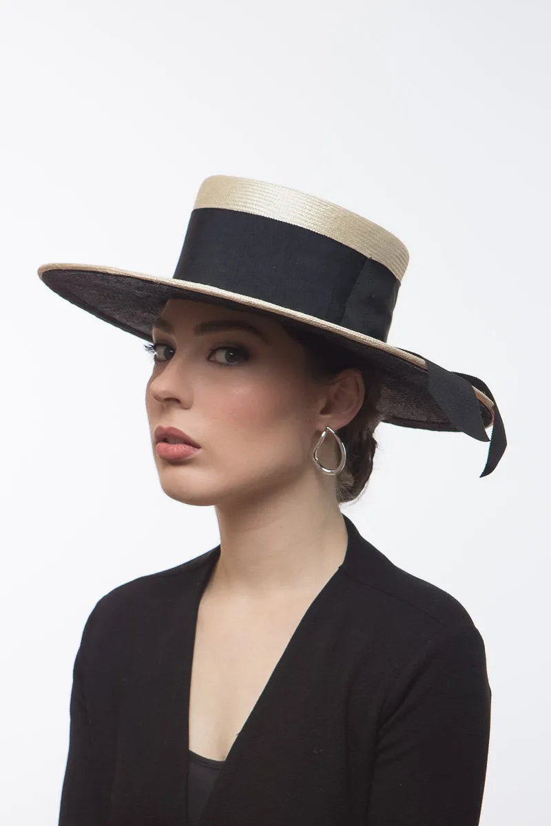 Two Toned Boater in Cream and Black