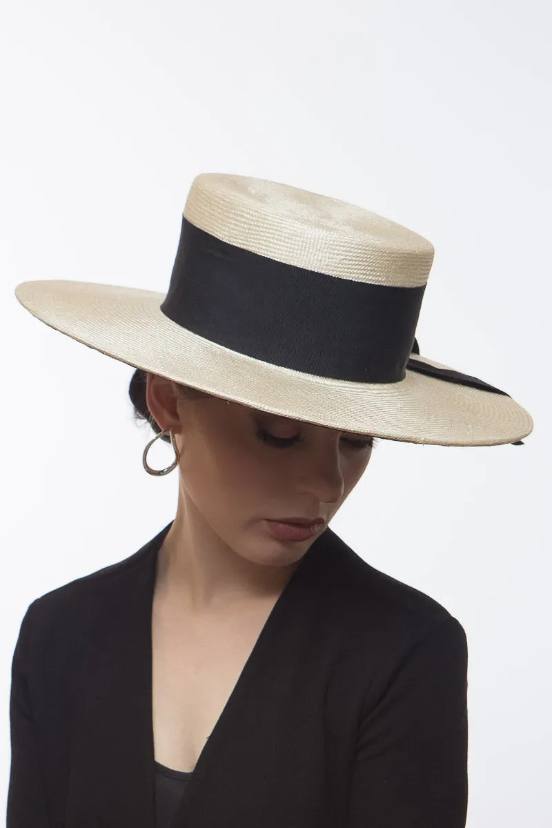 Two Toned Boater in Cream and Black