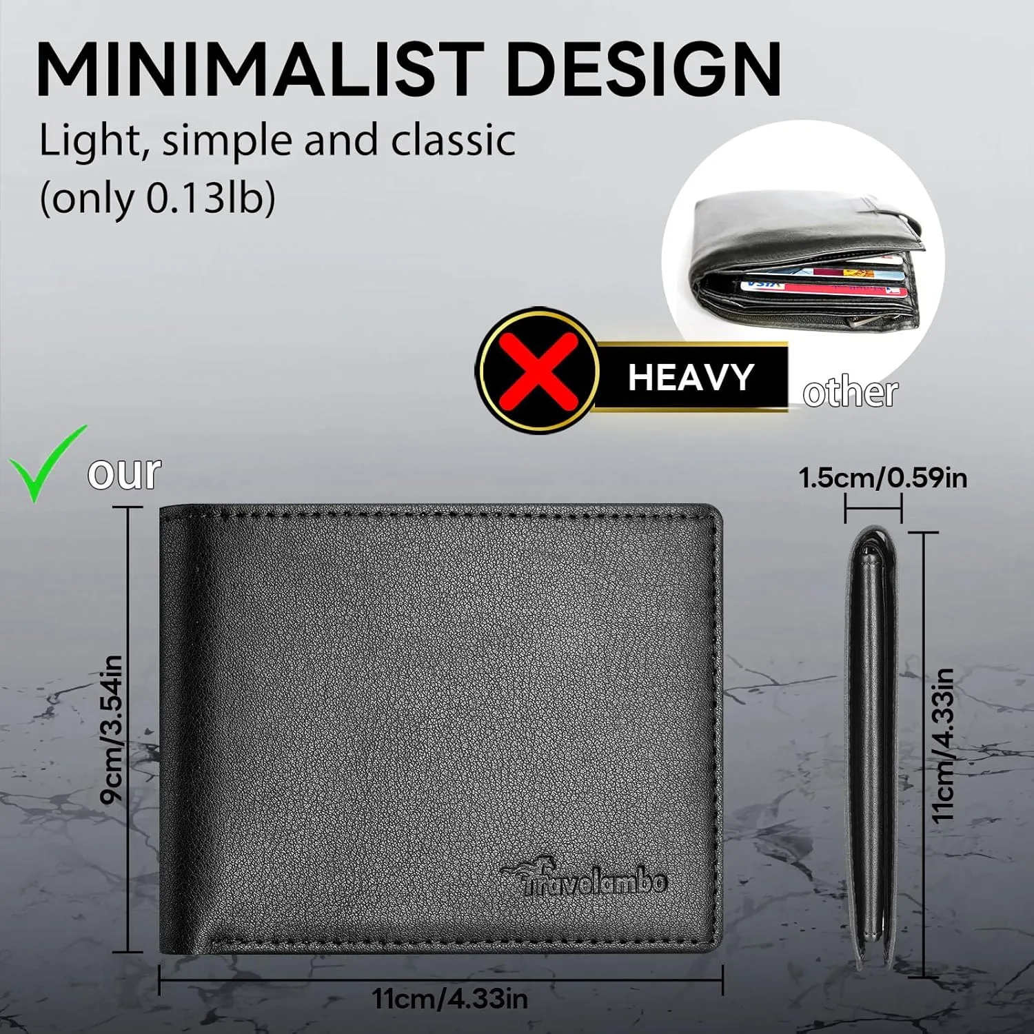 Wallet for Men, Premium Classic Mens Wallet Minimalist Slim Bifold Wallet, RFID Blocking Wallet with 10 Credit Card, 2 ID Window and 2 Cash Slots, Leather Compact Wallet, Front Pocket Card Holder
