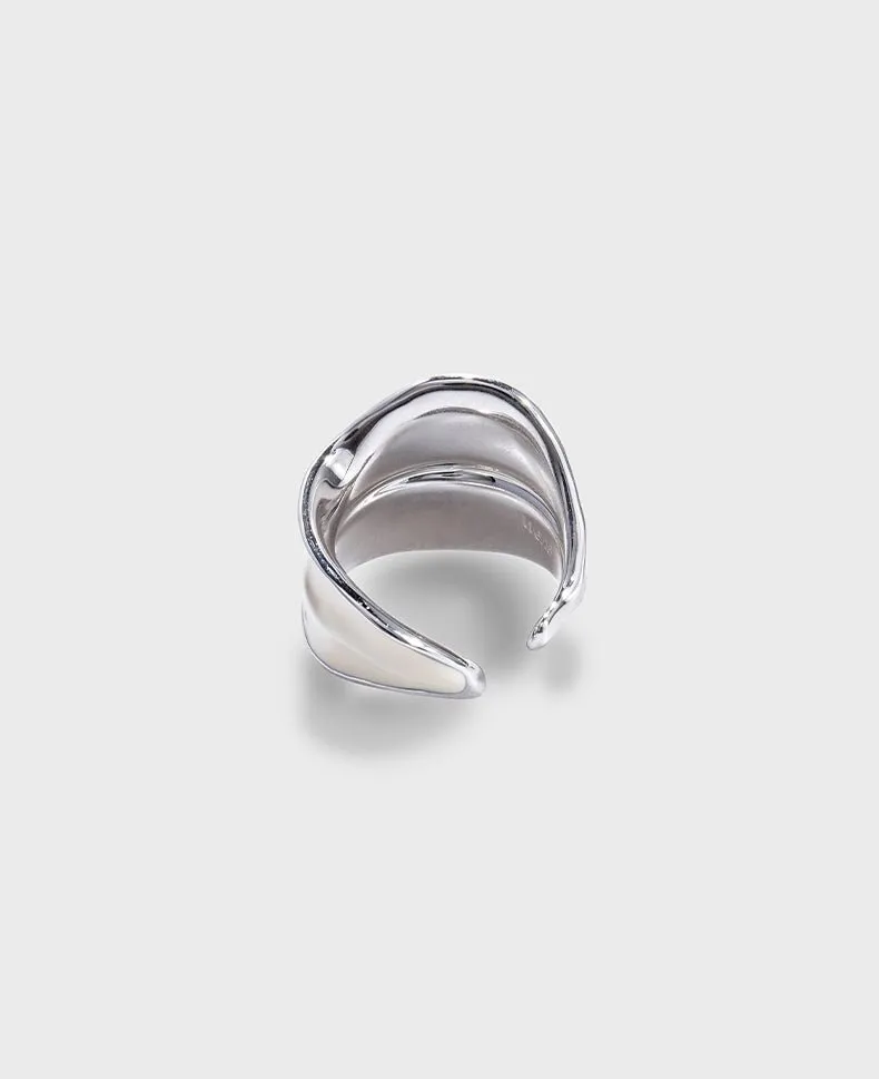 White Enamel Scroll Leaf Wide Open Ring