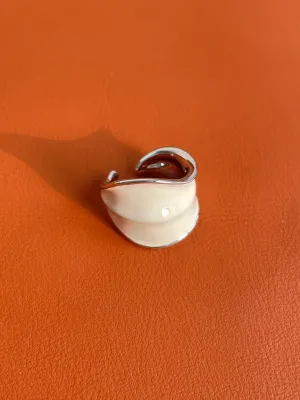White Enamel Scroll Leaf Wide Open Ring
